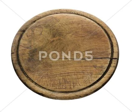 Old chopping wooden block isolated on white background. Stock Photos