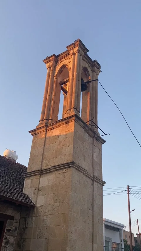 Old church bell ringing in stone tower during wedding ceremony Stock Footage 317578315