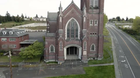 Old Church Drone Rising Capturing The Whole Church 動画素材 185014636