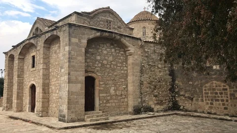 Old Church in Larnaca Side View. Panagia Angeloktisti Church Stock Footage 100593575
