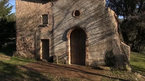 Old church Mare de Deu de les Arenes front Stock Footage 106828687