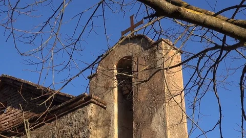 Old church Mare de Deu de les Arenes bell tower Stock Footage 106828715