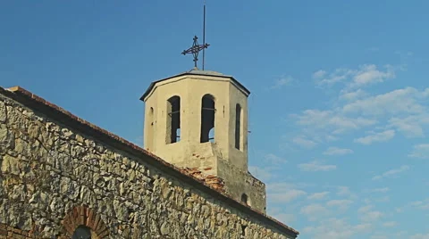 Old church with moving clouds time lapse and blue sky background Stock Footage 55351640