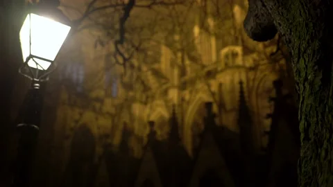 Old church by night focus pull Stock Footage 145158218