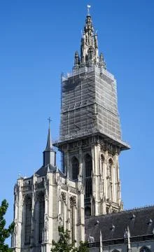 Old church scaffolding tower in Belgium Stock Photos
