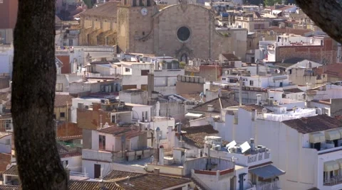 Old church in Tossa de Mar, Spain Stock Footage
