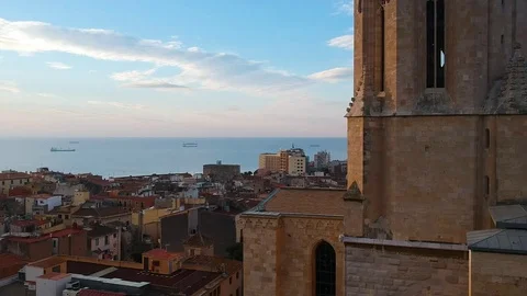 Old church tower over Mediterranean town Stock-Footage 83344341