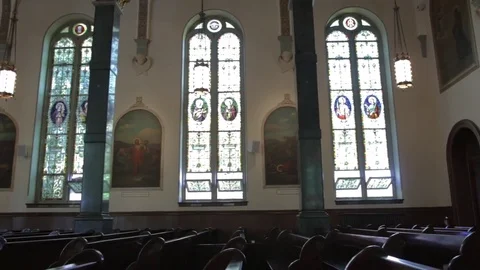 Old Church Windows Dolly Stock-Footage 74206653
