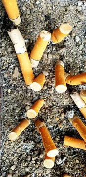 Old cigarettes filter in ashtray Stock Photos