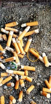 Old cigarettes filter in ashtray Stock Photos