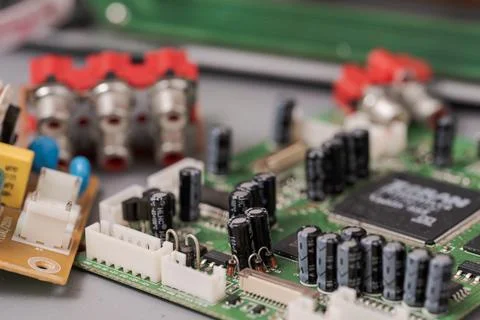 Old circuit board of electronic device illustrating concept of planned obsole Stock Photos