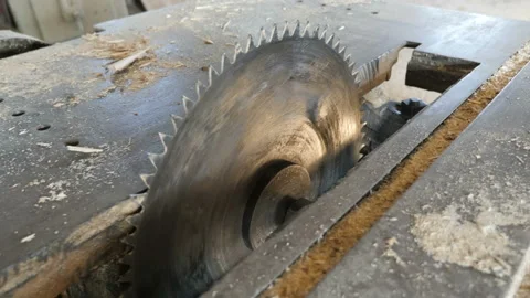 Old circular blade saw at carpenter machine in the workshop, sawmill. Stock Footage 88938485