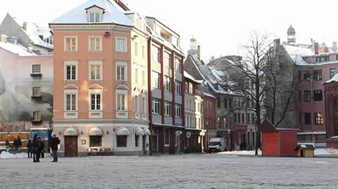 Old city center with people walking by ProRes Stock Footage 10722341