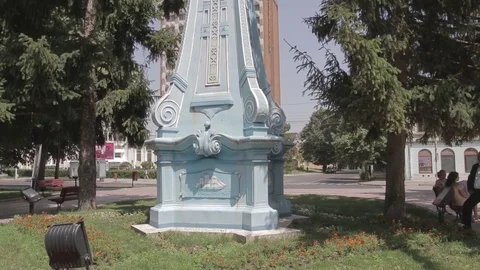 Old city clock in Central Square of Braila, Romania Stock Footage