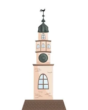 Old city hall tower. Vector isolated illustration. Stock Illustration