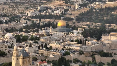 Old City Jerusalem with Dome of the Rock and Dormition Abbey Stock Footage 341507619