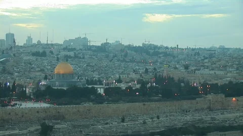 Old City of Jerusalem at sunset Stock Footage 10840256