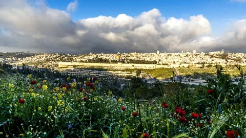 Old City Jerusalem view from Mount of Olives, Israel; 4K time lapse Stock Footage 108830710