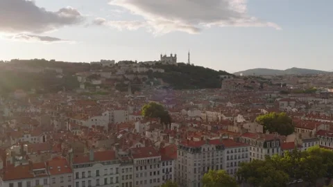 Old City of Lyon and the Saône River in France by drone Stock Footage 320103533