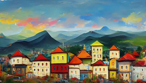 Old city in the mountain Stock Illustration