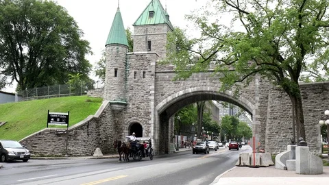 Old City of Quebec Gate Stock Footage 82885278