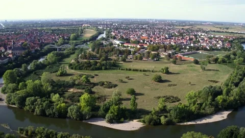 Old City, river and fields push out and drop down droneshot Stock Footage 161410251