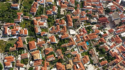 Old city roofs top view  poros island greece aerial video8 Vídeo Stock 107656972