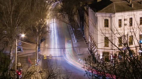 Old city traffic time-lapse at night Stock Footage 10899385