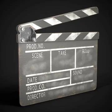 Old clapperboard on a dark background. 3d rendering. 스톡 일러스트