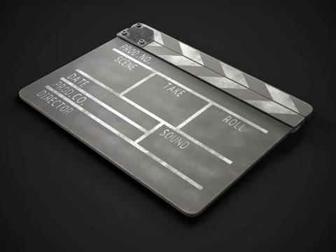 Old clapperboard on a dark background. 3d rendering. Stock Photos
