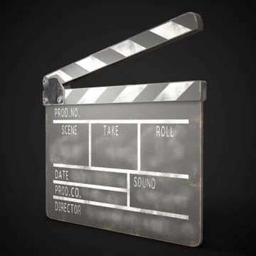 Old clapperboard on a dark background. 3d rendering. Stock Photos