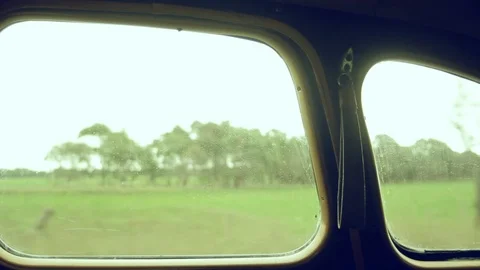 Old class car interior, moving shot of trees and nature. Stock Footage 79916822
