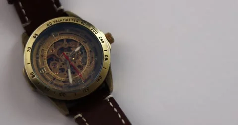 Old Classic Clock Works and automatic movement functioning on white backgroun Stock Footage 300363905