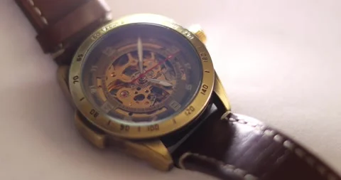 Old Classic Clock Works and automatic movement functioning on white backgroun Stock Footage 300363977