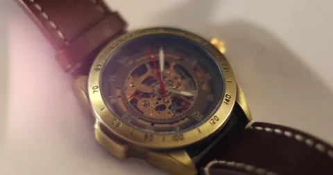 Old Classic Clock Works and automatic movement functioning on white backgroun Stock Footage 300364002