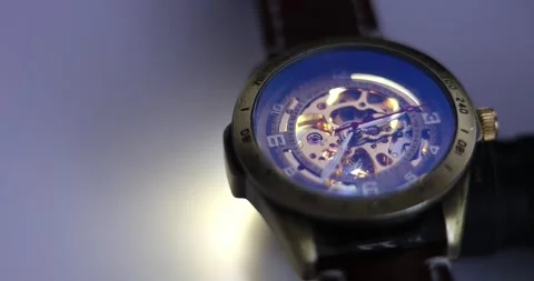 Old Classic Clock Works and automatic movement functioning on white backgroun Stock Footage 300364023