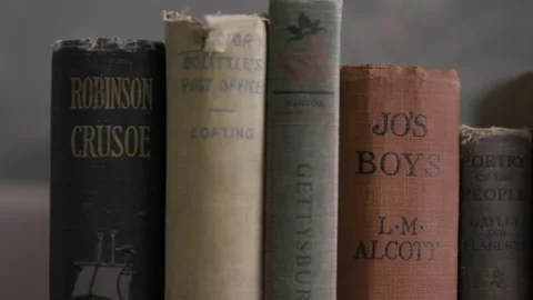 Old classic novels on a shelf Stock Footage 221142205