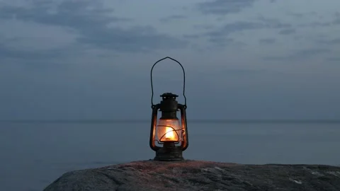 Old classic oil lantern burning Stock Footage 154306643