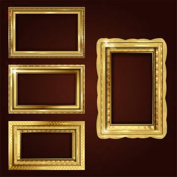 Old classic vector baroque golden gilded empty frameworks. Stock Illustration