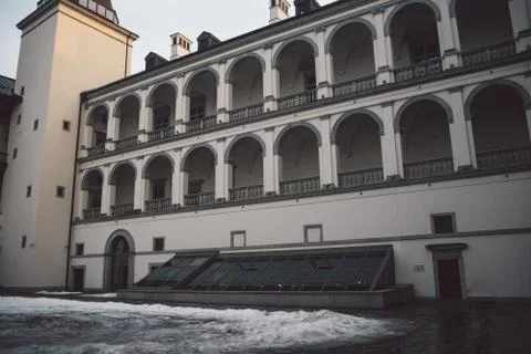 Old classical building in Vilnius old town. Winter season Stock Photos