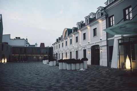 Old classical building in Vilnius old town. Winter season Stock Photos