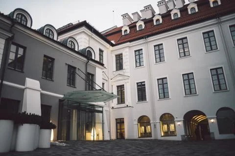 Old classical building in Vilnius old town. Winter season Stock Photos