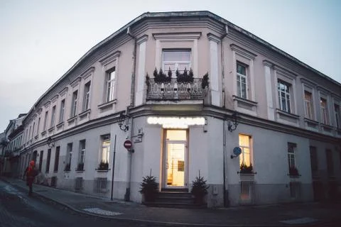 Old classical building in Vilnius old town. Winter season Stock Photos