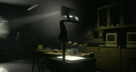 Old classroom with an overhead projector ready for presentation Stock Footage 314717849