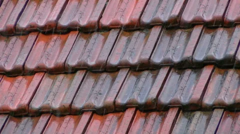 Old clay roofing tile on heavy rain Stock Footage 56377747