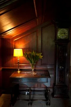 Old clock and table Stock Photos