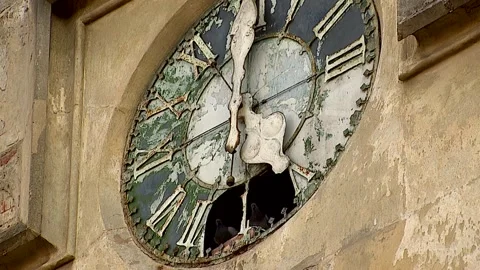 Old clock on the bell tower Stock Footage 117313765