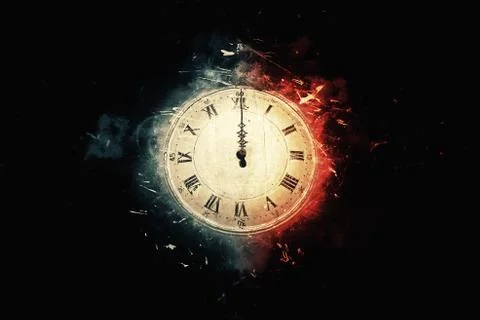 Old clock on black background at midnight Stock Photos
