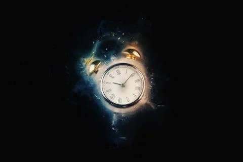 Old clock on black background at midnight Stock Photos