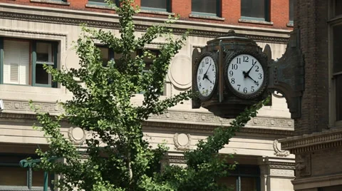 Old clock on building corner, Indianapolis Stock Footage 33523186